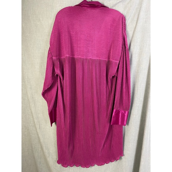 12th‎ Tribe Pleated Satin Button Down Tunic Shirt Dress Magenta Pink L NWT - Picture 7 of 16